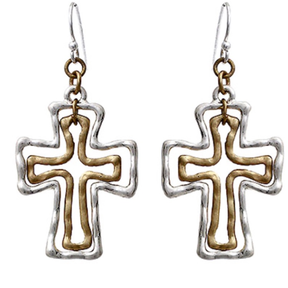 Two-Tone Cross Earrings